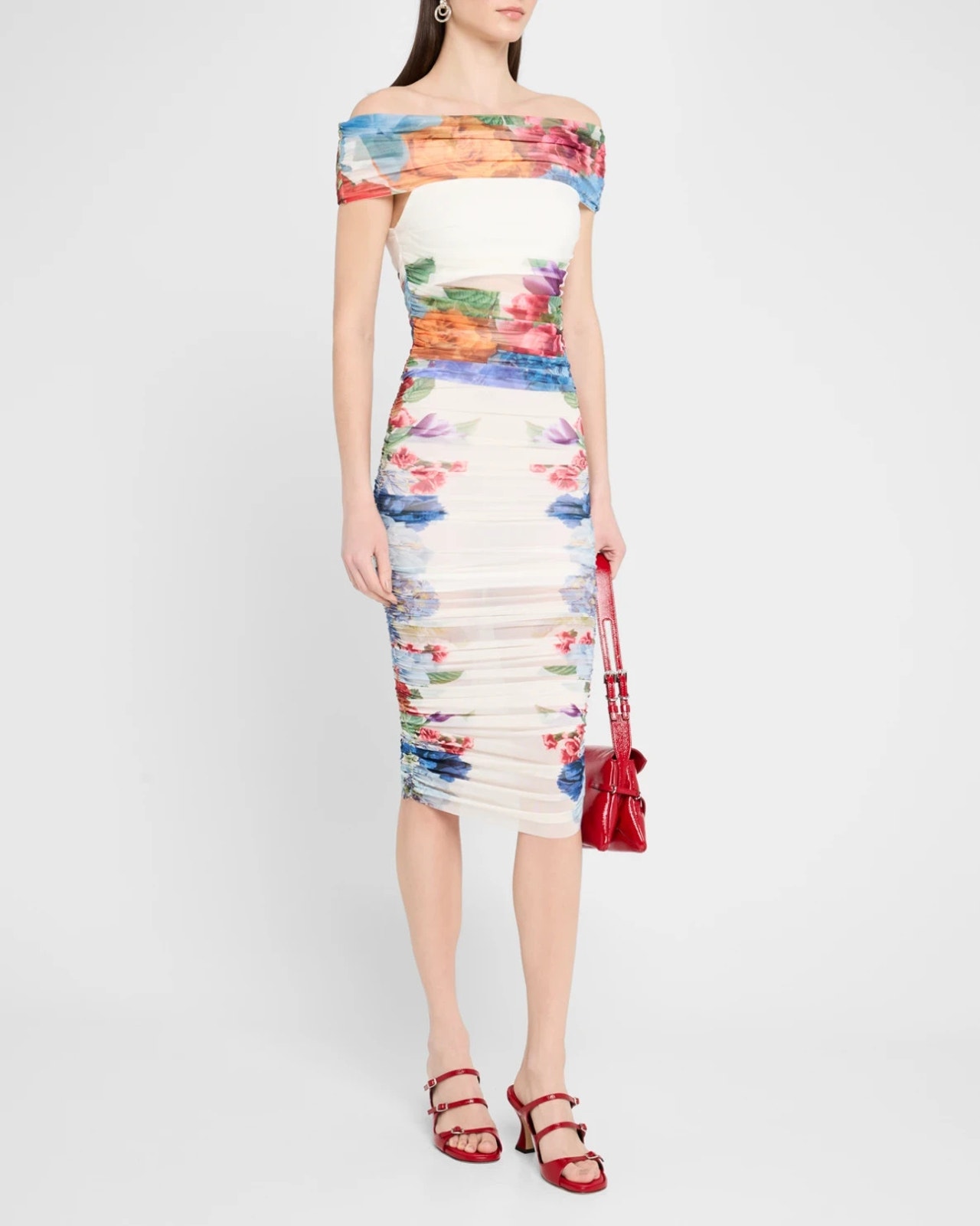 Nwot Alice + Olivia Kennah Mesh Set Top + Midi Skirt Sz 2 Garden Brunch #9g605